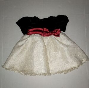 Elegant Dress Black White Layered Sparkle formal with Red Bow